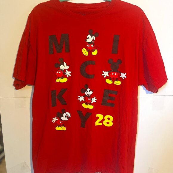 Disney Mickey Mouse T-Shirt Red Size Large Vintage Style Graphic Tee 1928 - Picture 1 of 4